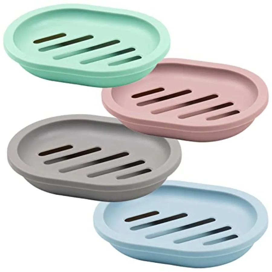 

4Pcs Double-Layer Bar Soap Holder for Shower Soap Dish with Drain Soap Saver Box Container Plastic Soap Dish for Bathroom Count