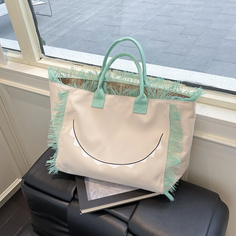 

Nylon Tassel Large Capacity Fashion Shoulder Bags Solid Color High Quality Ladies Bags 2025 Hot Sale Design Simple Handbags