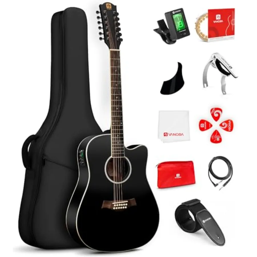 Guitarra Acústica Eléctrica de 12 Cuerdas, Guitarra Mejorada de 12 Cuerdas para Principiantes, Intermedios, Adultos y Adolescentes, Guitarra de 12 Cuerdas