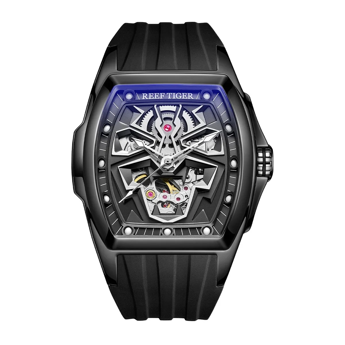 

Reef Tiger Men Automatic Watch Luxury Mechanical Wristwatch Tonneau Luminous Waterproof Sapphire Skeleton Hollow Out Dial