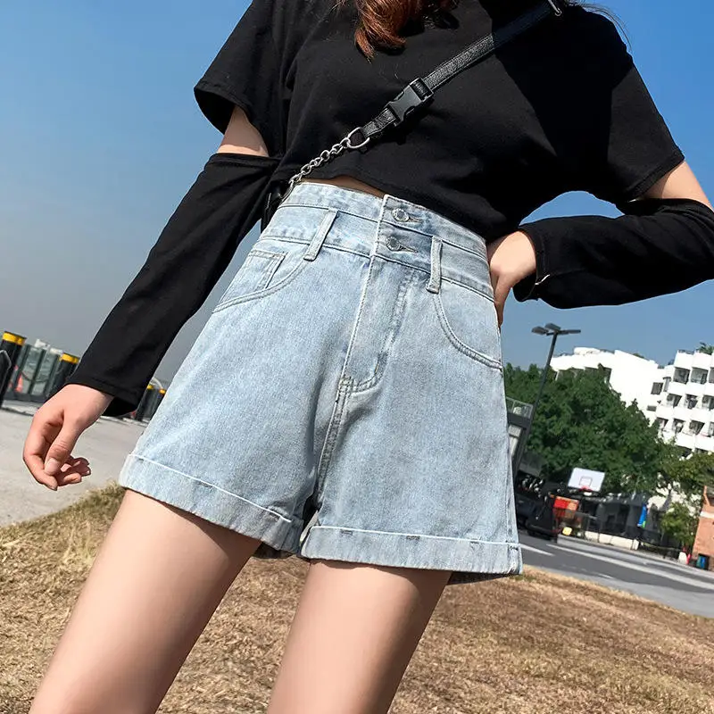 High Waist Cuffed Shorts Women's Summer New Loose Slimming A-Line Wide Leg Pants Trendy Outerwear Korean Style Bottoms
