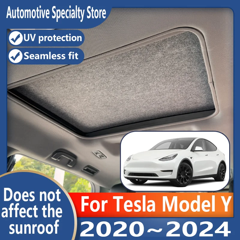 Tesla Model Y 2020 ~ 2024 23 자동차 파노라마 선 루프 절연 지붕 바이저 정전기 흡착 스웨이드 패브릭 태양 보호 썸네일 2