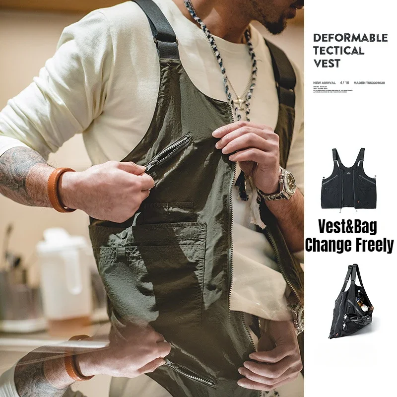 2024 New Design Man Casual Summer Big Size Sleeveless Overalls Vest Multi Pocket Waistcoat Large Capacity Satchel Jacket