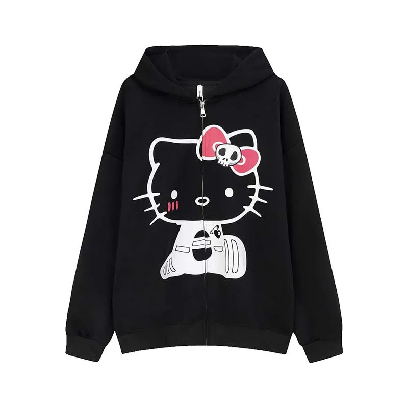 Felpa Hello Kitty Cardigan Cappotto Felpa con cappuccio Cerniera Allentata Trendy Marca Autunno e inverno Abbigliamento Cartoon Abbigliamento per le vacanze Regalo