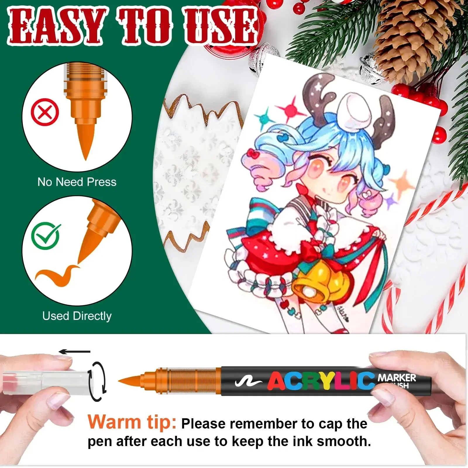 12/120 Colors Paint Markers, Brush Acrylic Paint Pens for Art Supplies Fabric Paint Stone Glass Ceramic Wood Rock Christmas Card image 3