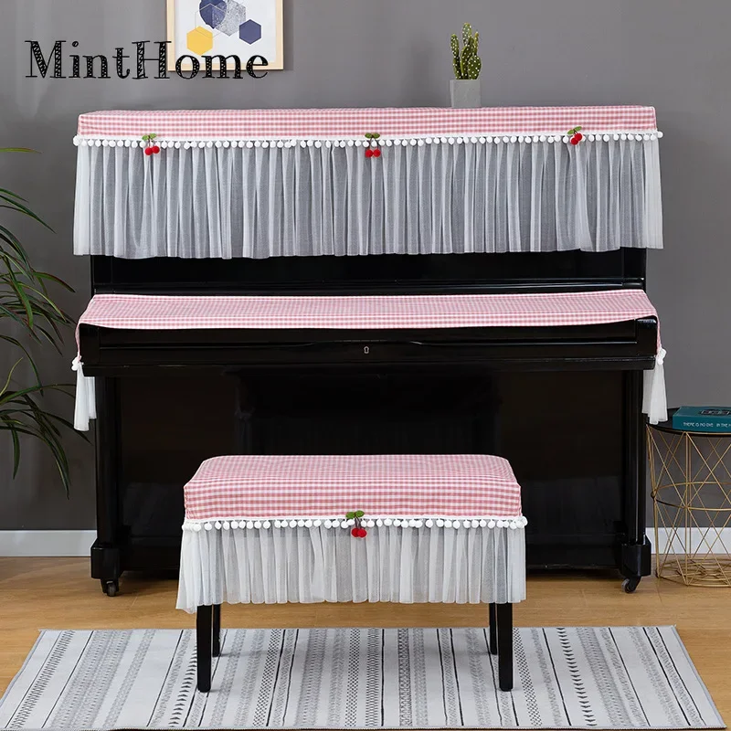 Small Fresh and Modern Minimalist Piano Cover, Single and Double Bench Cover, Top and Keys, Dust-proof Lattice, Three-Piece