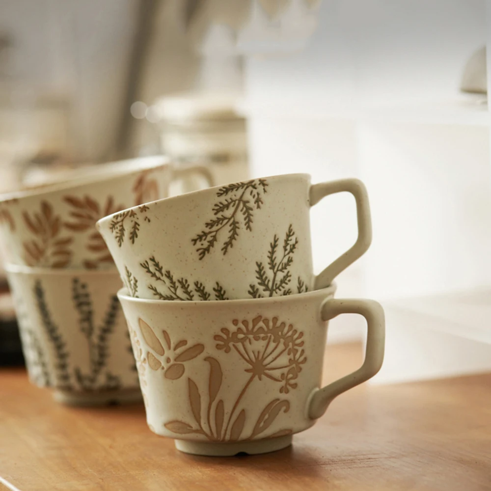 350 ml Vintage Blatt Druck Keramik Tassen Grobe Keramik Latte Cofft Tasse Exquisite Haushalt Nette Milch Drinkware Designer Utensil