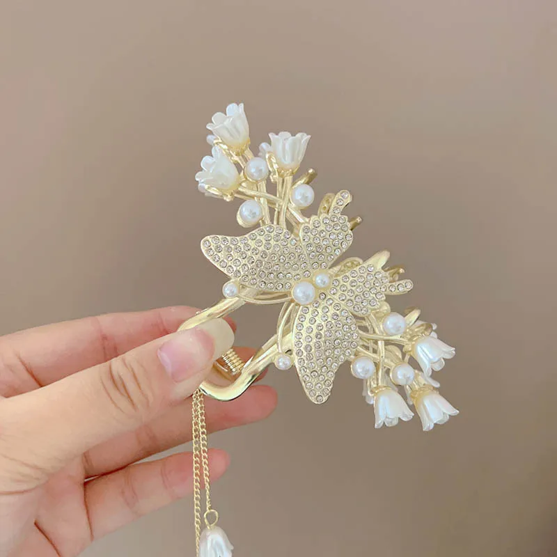 

Модная и высококачественная заколка с бантом и стразами, женская летняя заколка для волос с когтями, заколка для волос с кисточкой, аксессуар для волос