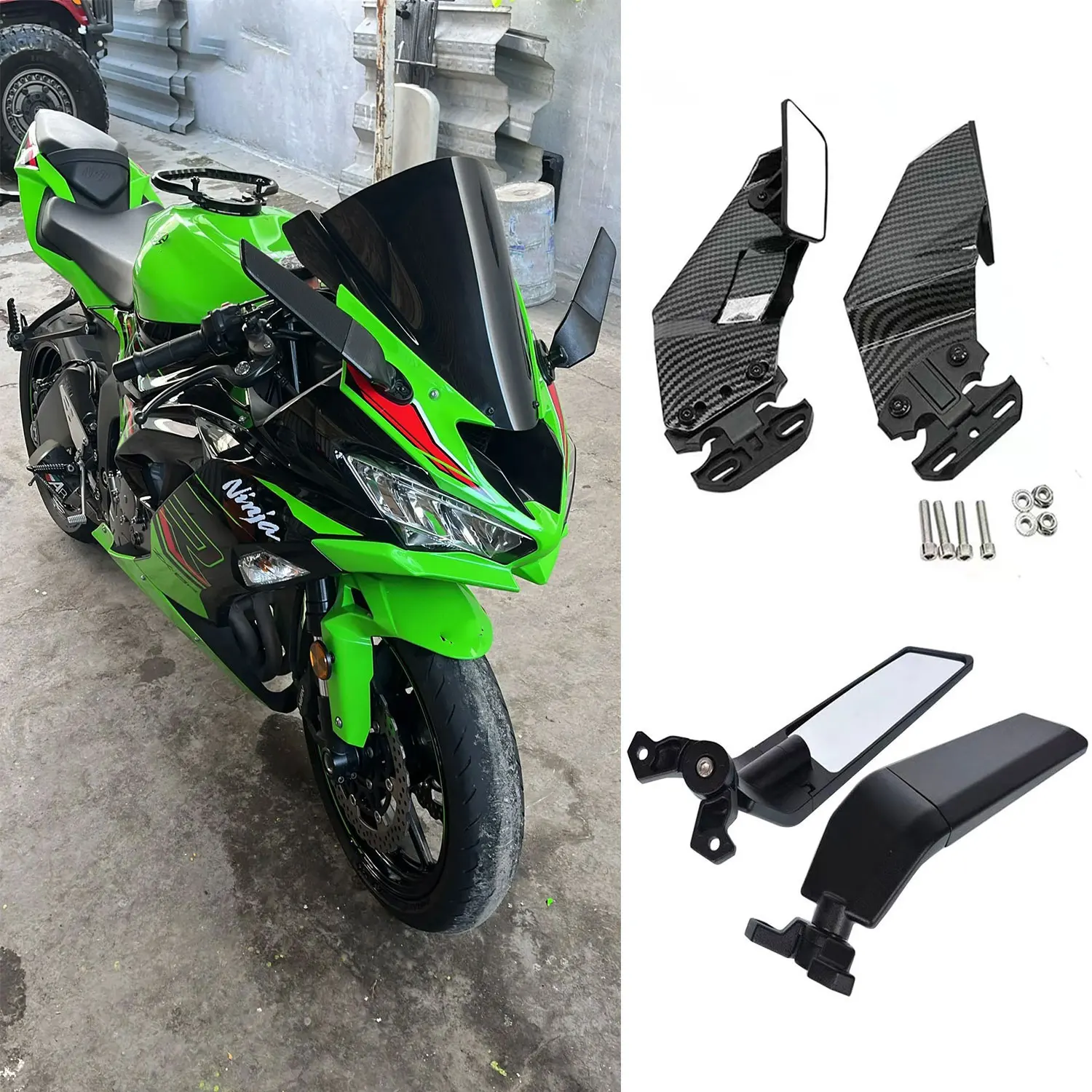 

Для Kawasaki Ninja 636 ZX6R ZX-6R 2009-2022 2023 2024, регулируемые вращающиеся боковые зеркала заднего вида для мотоцикла, крылышки, ветрокрыло