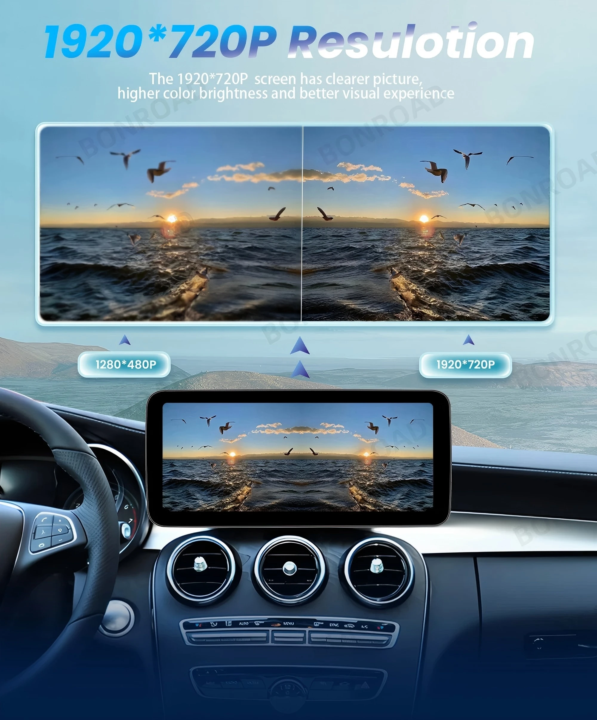 BONROAD 1920*720 10.25 Car Multimedia Touch Screen Wireless CarPlay Android Auto Radio GPS Stereo For Mercedes Benz E Class W212 Mirroring Airplay Autolink Navigation Display