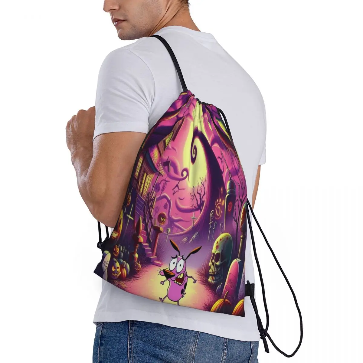 Custom C-Courage The Cowardly Dog Wallpaper Drawstring Backpack Bags  Lightweight Gym Sports Sackpack Sacks for Traveling