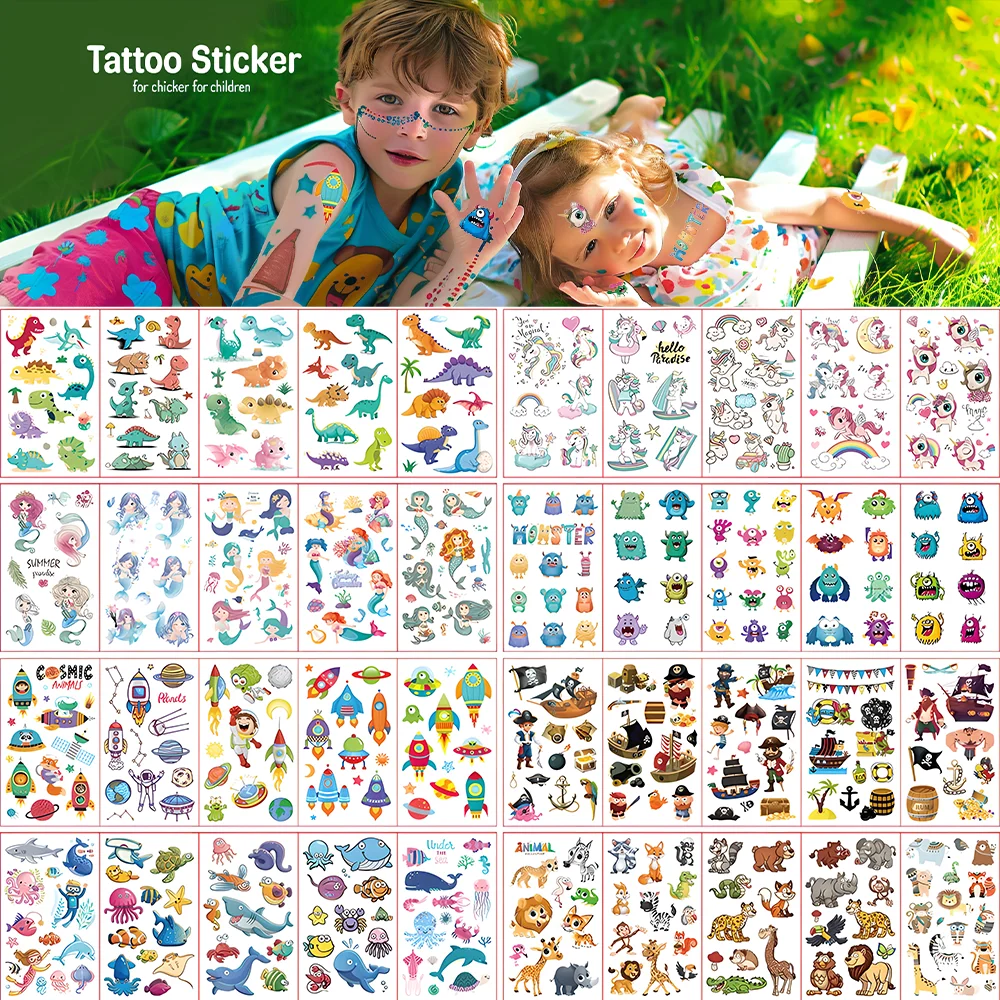 60 Pcs Tattoo Stickers for kids Waterpro of Cute Cartoon Unicorn Animals Dinosaur Tattoo Stickers