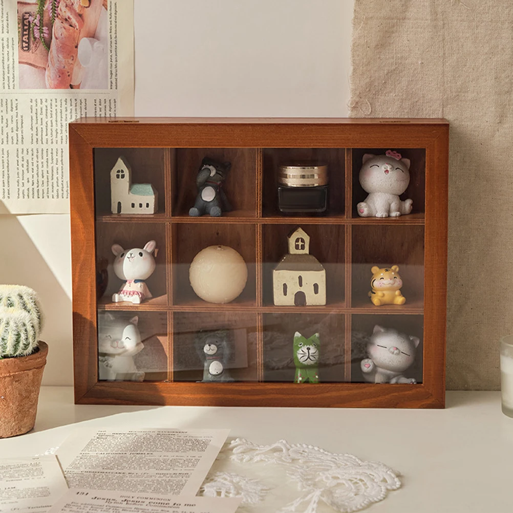 

Stylish Wooden Jewelry Box With Clear Lid Vintage 12 Grid Storage Organizer For Accessories