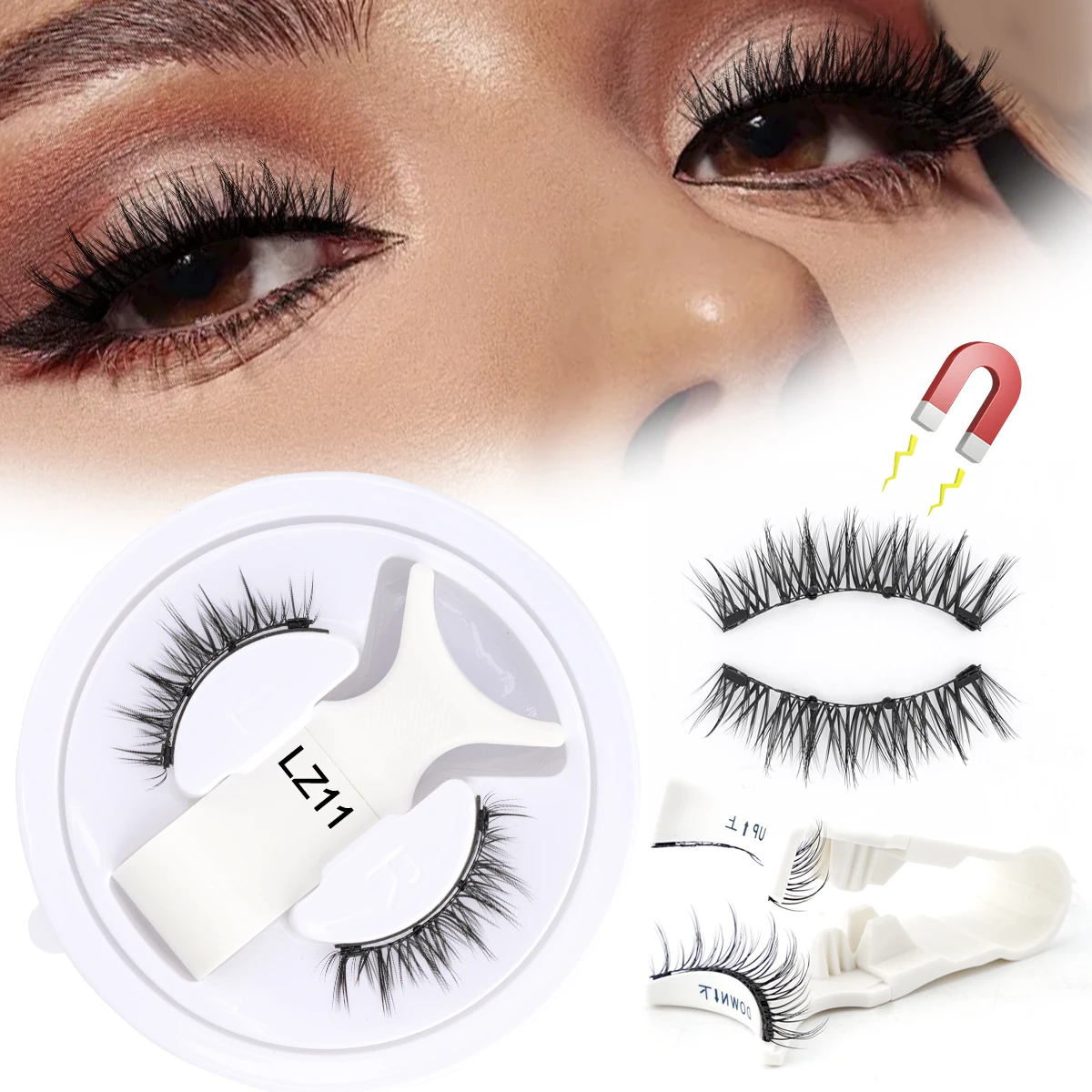 Faux Cils 1 Pair Magnetic Eyelashes Set Handmade Natural Curl False Eyelash with Tweezer Makeup Tools Magnetic Lashes for Sale