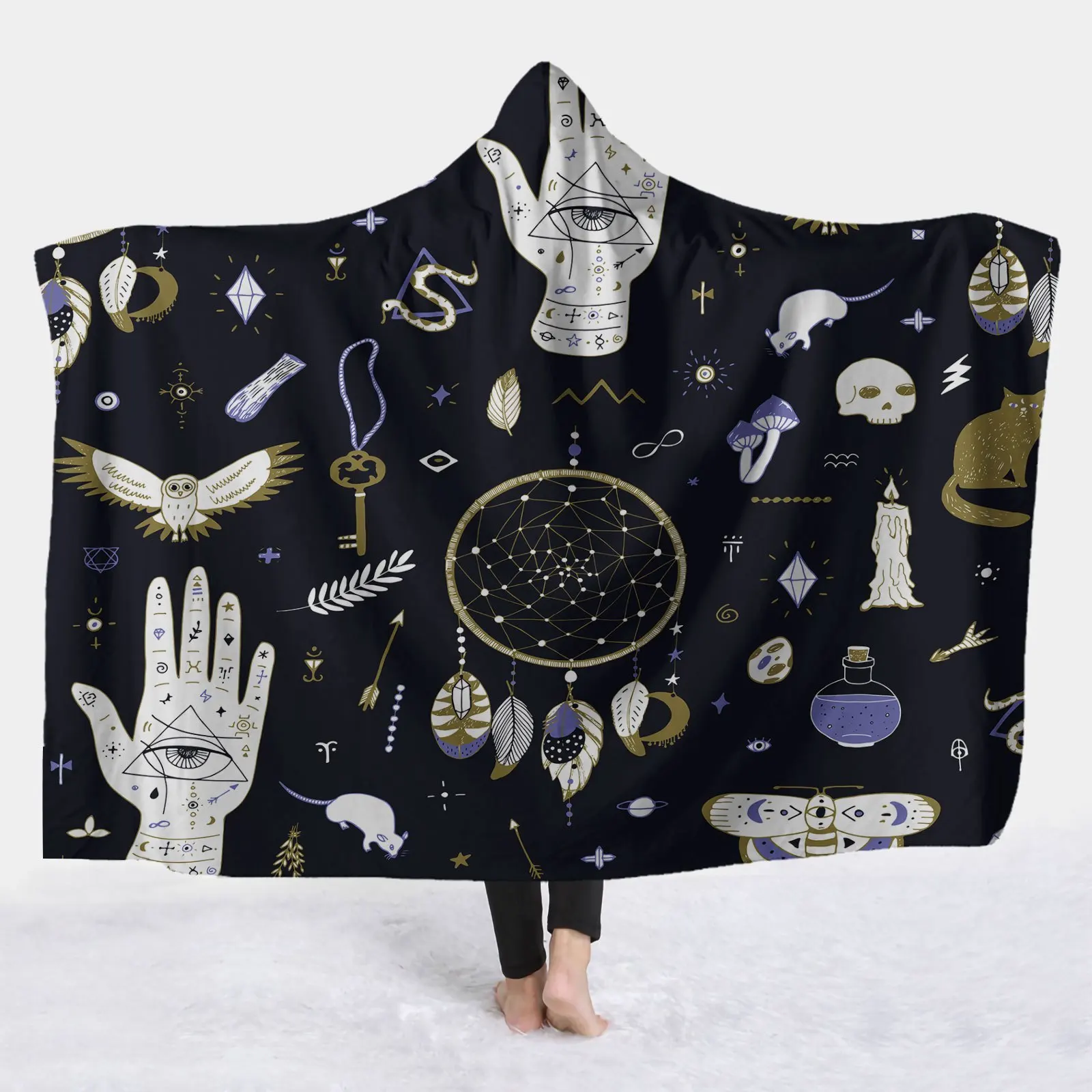 1pc Cozy Wearable Hooded Blanket - Soft Flannel Magic Cape Suitable for  Warm Bedspread for Sofa, Office, Travel