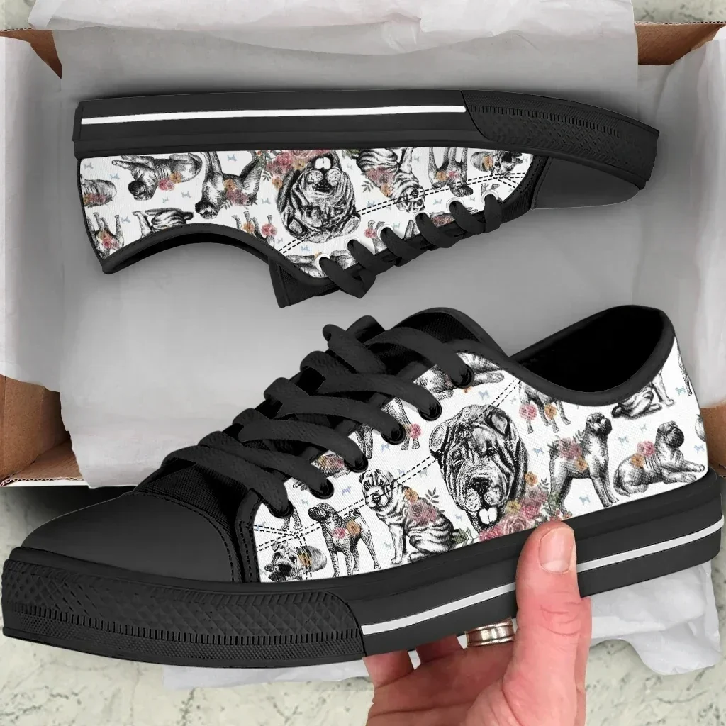 English Bulldog Love Dog Prints Low Top Sneakers Mens Womens Teenager High Quality Canvas Sneaker Couple Shoes Custom Made Shoe