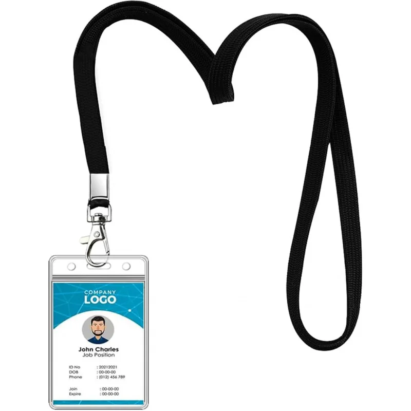 3팩 크루즈 랜야드 및 ID 홀더 세트 - 평평한 ID 랜야드와 튼튼한 투명 수직 ID 카드 명찰 홀더 (블랙 3)