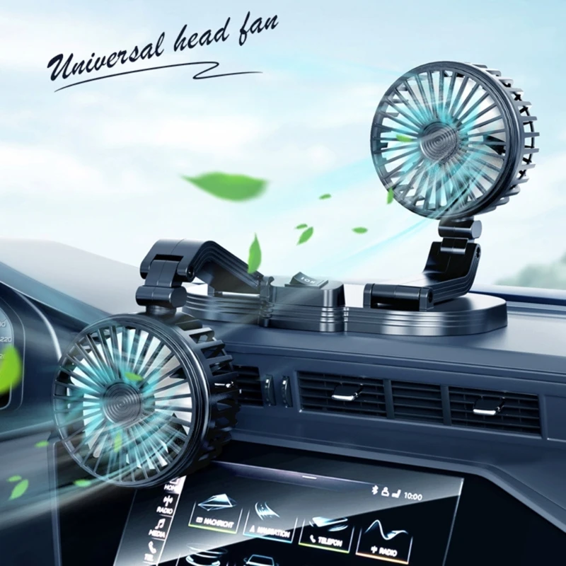 Car Dual Head Fan Cooling Fan for Vehicle Dashboard Mount USB Powered Cooler Fan