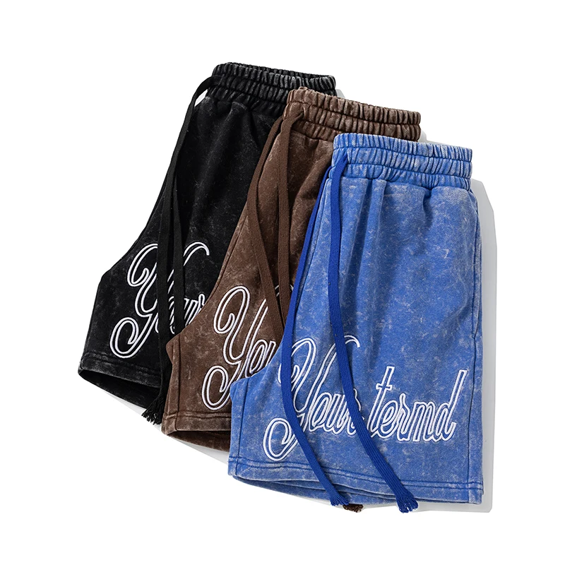 High Brand Washed Old Casual Sports Shorts Contrast Embroidered Letter Straight Shortpant