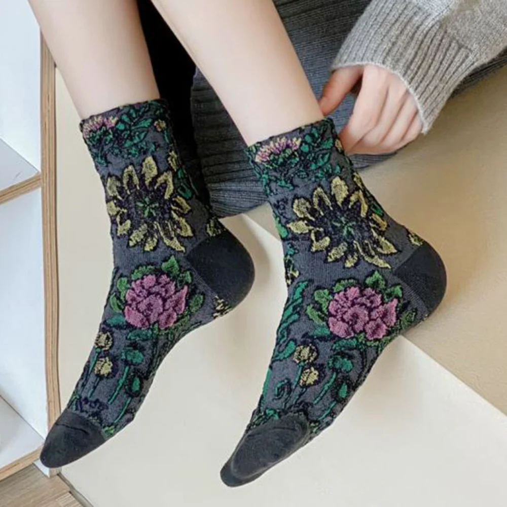 3 Pair/Lot Cute Harajuku Winter Socks Women Long Vintage Warm Kawaii Socks Cotton Fashion Korean Style Print Products For 2023