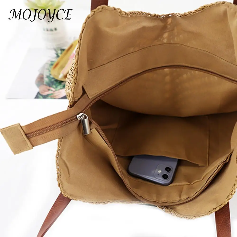 Fashion Women Straw Handbag Hand Woven Shoulder Bag Travel Beach Hollow Totes