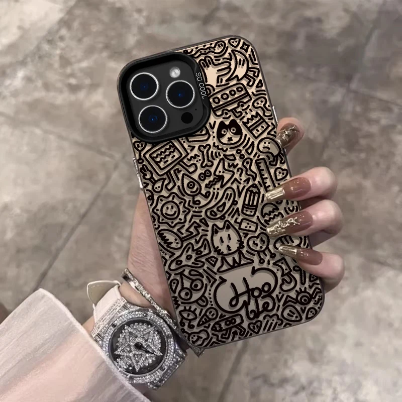 

Interesting Totem Cartoon Cat Phone Case For iPhone 17 16 15 14 12 13 11 Pro Max Plus X XR XS Matte 17 Matte Laser Hard PC Cover