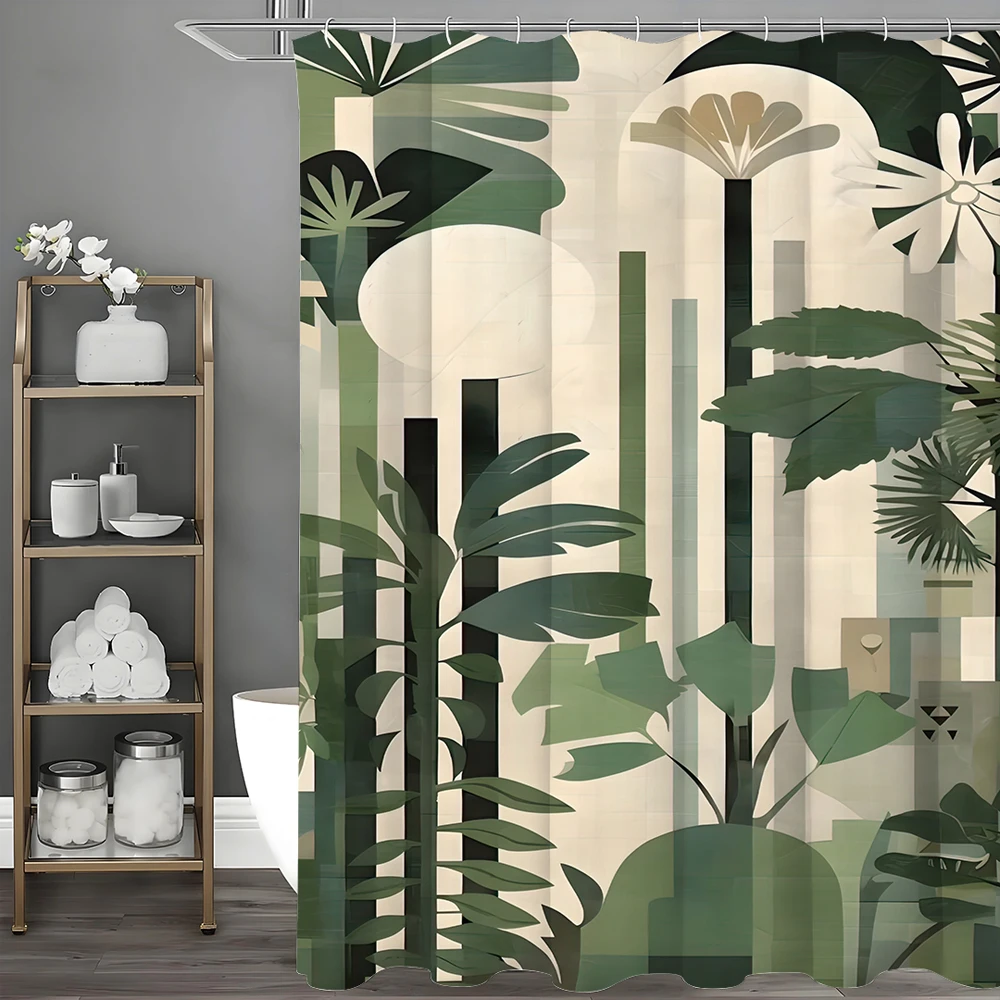 

Занавеска для душа с зелеными растениями, декоративная занавеска для душа в ванной комнате, водонепроницаемая занавеска для душа с крючками