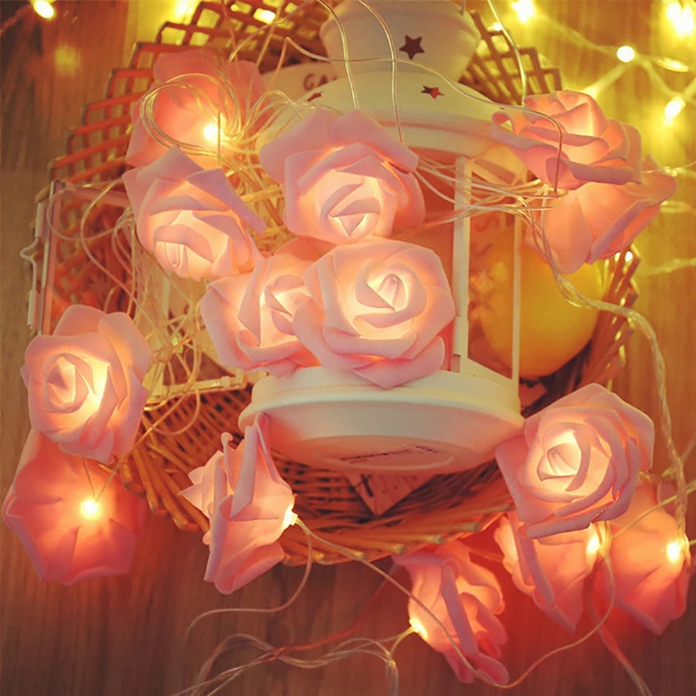 1.5/3m LED Rose Flower String Lights Battery Garland Artificial Bouquet Foam Fairy Lights For Valentine's Day Wedding Decoration