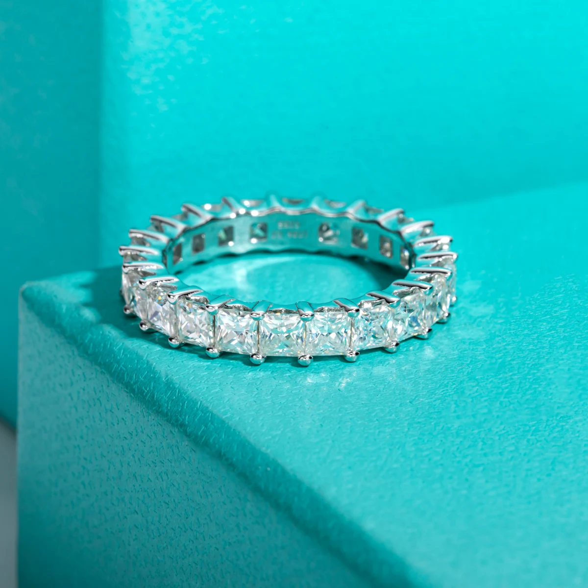 AnuJewel 3mm Princess Cut D Color Moissanite Eternity Band 925 Sterling Silver 18k Gold Plated Wedding Rings Jewelry Wholesale