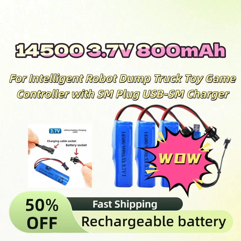 

In Stock Lithium Battery for Intelligent Robot Dump Truck Toy Game Controller with SM Plug USB-SM Charger 14500 3.7V 800mAh