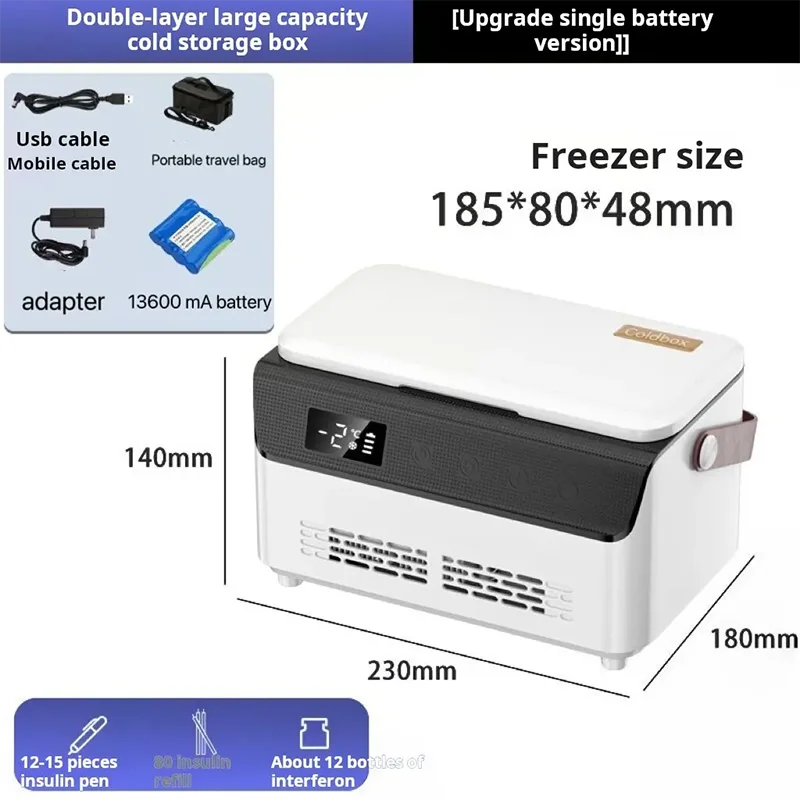 13600mAH*2 Double-layer Large Cold Storage Box Insulin Drug Refrigerator Constant Temperature Car Travel Insulin Cooler With Bag