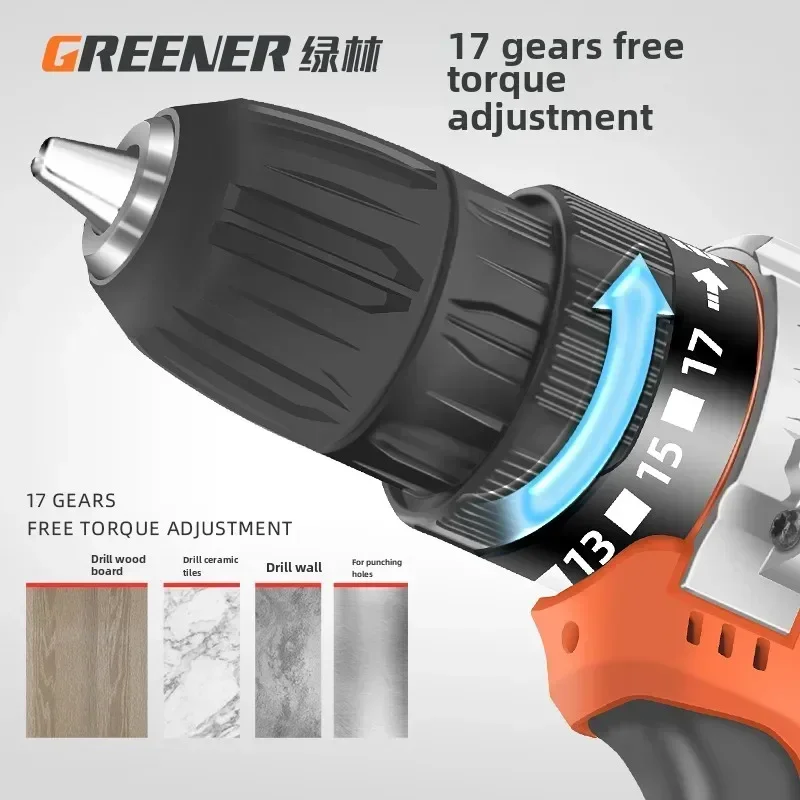 Green Forest Cordless Electric Drill with Dual Speed and Lithium-ion Screwdriver Multi-functional Rechargeable Pistol Drill