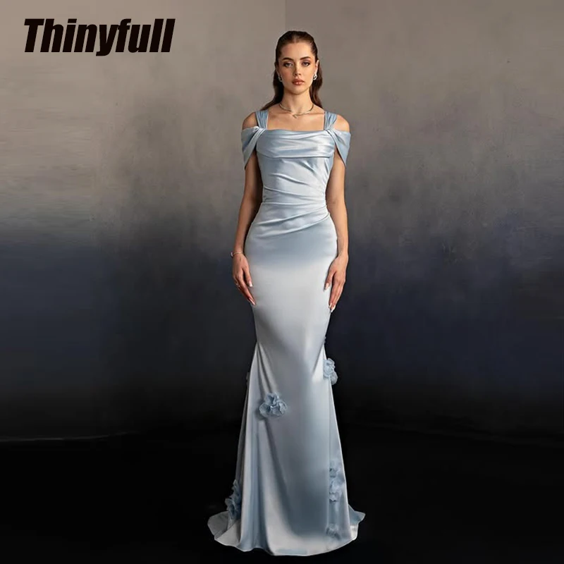 

Thinyfull Mermaid Satin Prom Dresses Off Shoulder Sleeveless Evening Dress 2026 Formal Occasion Gown Robe De Soirée Customized