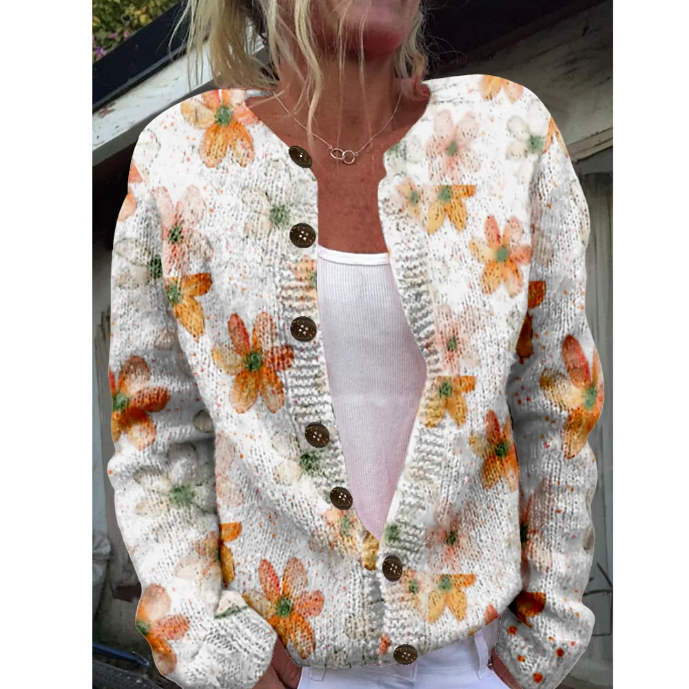

Autumn Winter Knitted Sweet floral Cardigan Sweater Streetwear Women Sweaters Knit Top Casual Cool Jumpers Fashion