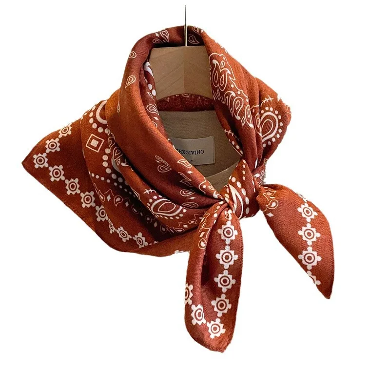 Oranje Paisley Hoofddoek 70x70cm Katoen Linnen Vierkante Sjaal voor Vrouwen Lichtgewicht Haar Bandana Shirt Match - afbeelding 2