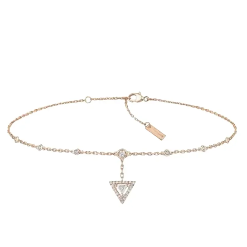 

Rose Gold Plated Triangle Lariat Bracelet, Adjustable Station Chain with Geometric Pendant
