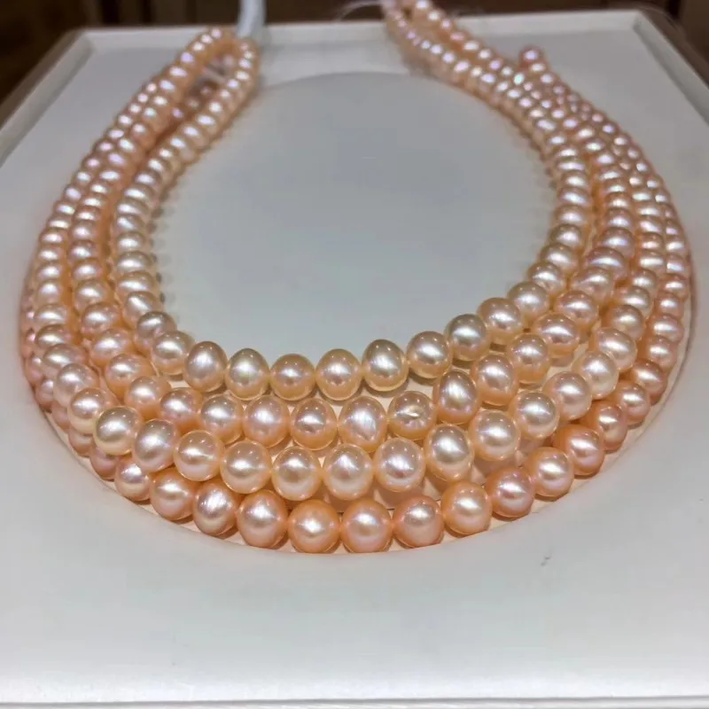 

Natural Gold Pink Pearl Necklace 17"9-10mm Near Round Daily Wear Wedding Gift