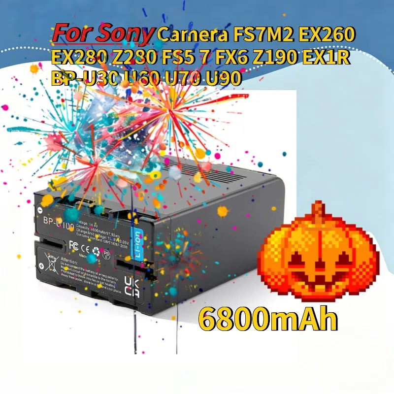 

For Sony Camera FS7M2 EX260 EX280 Z280 FS5 7 FX6 Z190 EX1R BP-U30 U60 U70 U90 Dual DTAP Camera Battery 6800mAh BP-U100