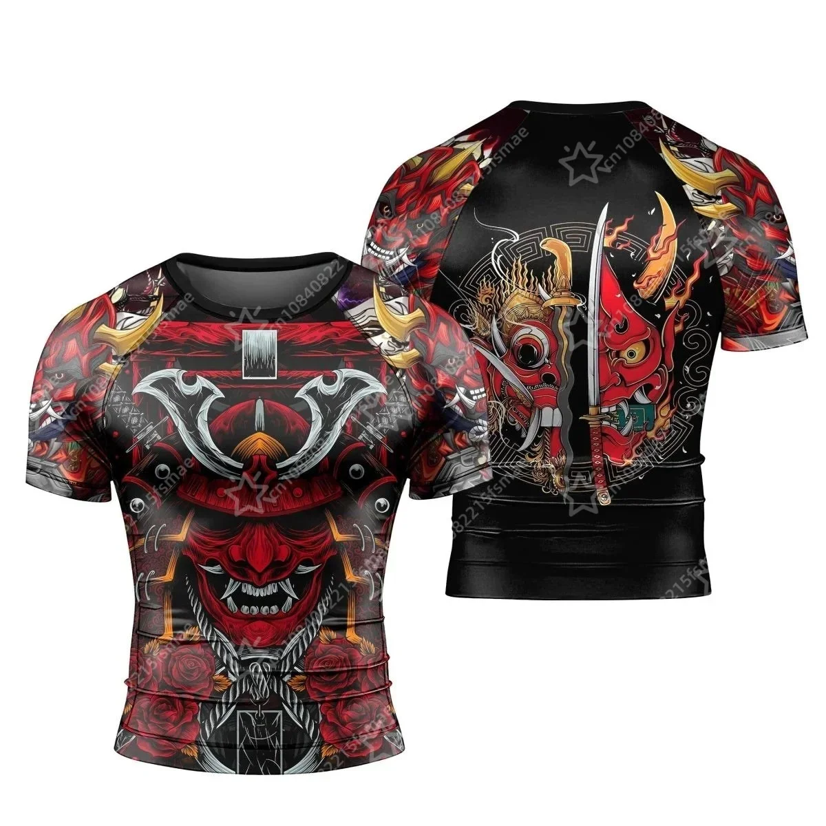 Men Japanese Samurai Oni 3D Printed T-Shirt Ukiyo-e Tattoo Graphic Tee Short Sleeve Fitness Gym Top Streetwear Summer Shirt