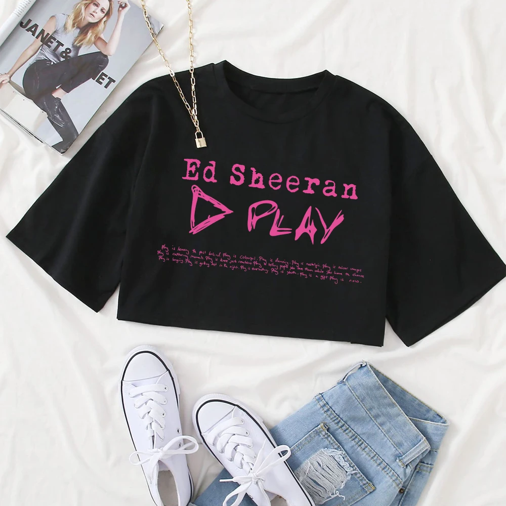 

Ed Sheeran Play Tour 2025 укороченные топы с круглым вырезом, женские сексуальные модные рубашки с короткими рукавами для девочек