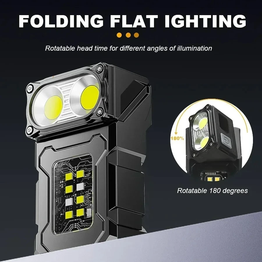 Linterna de bolsillo de 1200MAH, 7 modos de iluminación, IP45, resistente al agua, portátil, recargable, magnética, para acampar al aire libre, senderismo