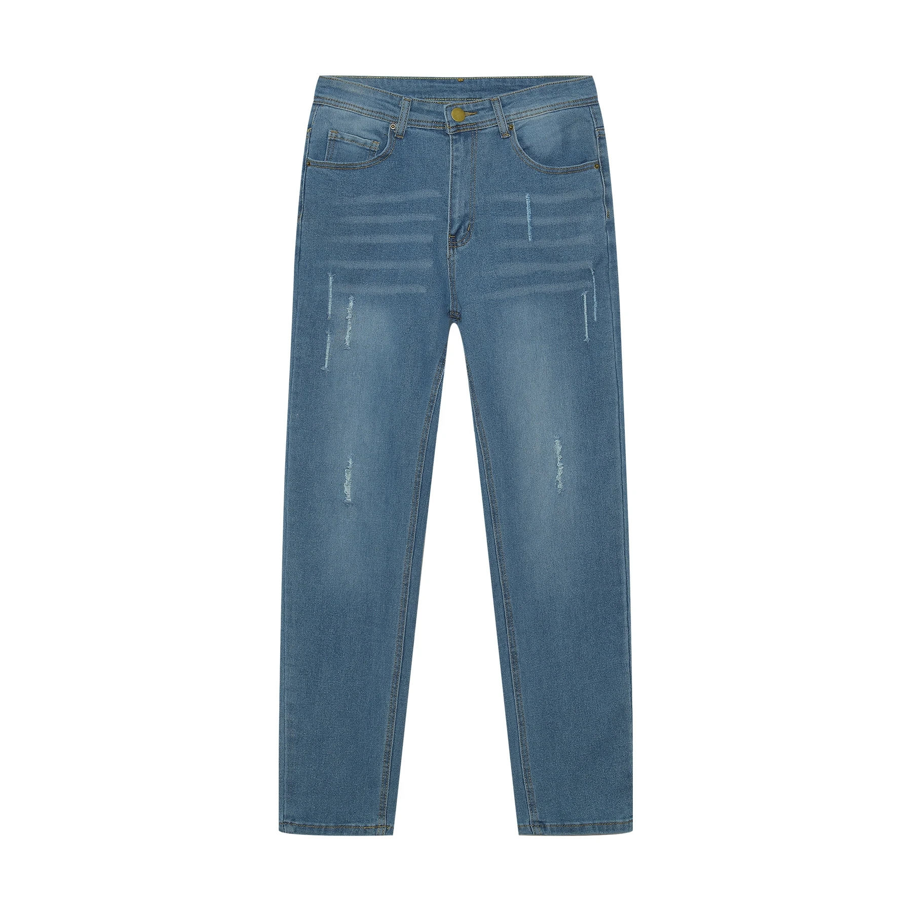 Fashionable Casual Men's Jeans Slim Fit Ripped Denim Long Pants 2025 New Style Youth mid Stretch Natural Waist Button Fly