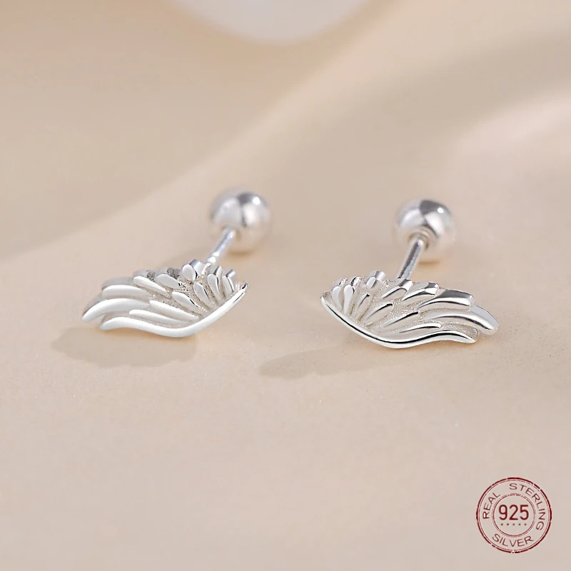 925 Sterling Silver Small Wing Metal Stud Earrings for Women 2024 Trending Korean Fashion Screw Ear Bone Nail Piercing Jewelry