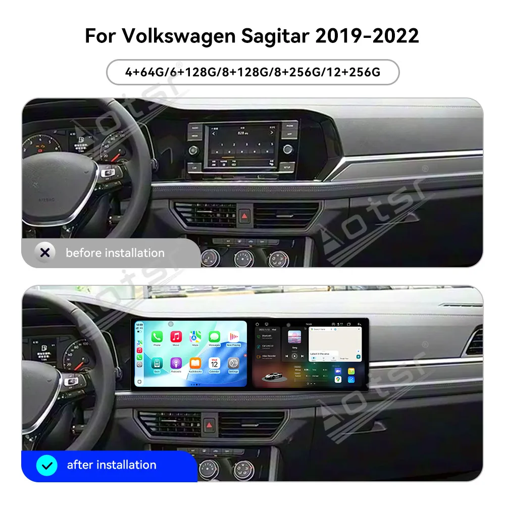 Dual-Screen Car Radio For Volkswagen Sagitar 2019-2022 Car Wireless Carplay Multimedia Video Player GPS Navigation Carplay Unit