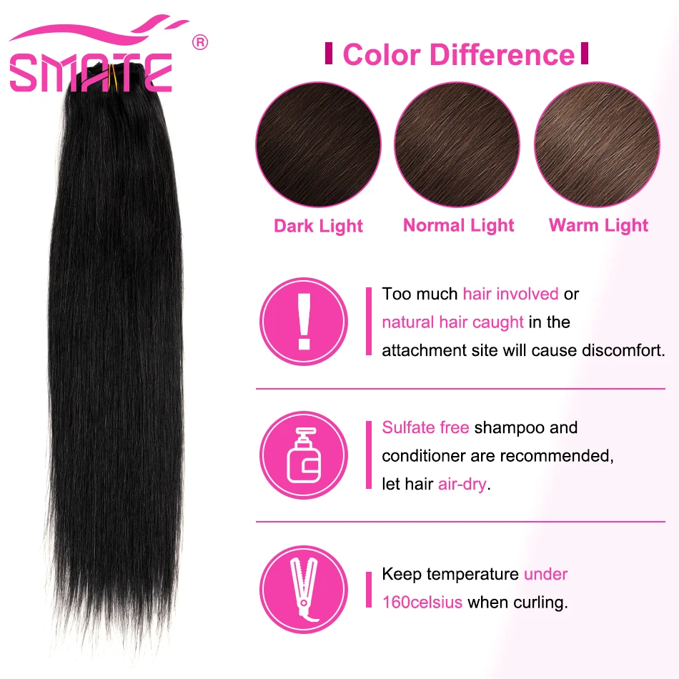 Brazilian Clip-In Remy Extensões de cabelo humano, 100% cabelo humano, Clip Stright, Jet Black, 14-28 em, 120G, 7 PCs/Pack