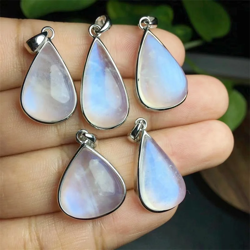 

S925 Natural Blue Moon Stone Teardrop Pendant Fashion Fengshui Crystal Jewelry Holiday Gift Women Healing Energy Stone