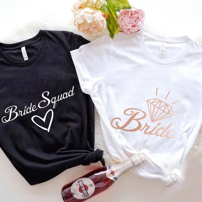 Bride Squad T Shirt Diamond Love Heart Tops Bachelorette Hen Party Tees Bridesmaid Team Bride Shirt Bridal Wedding Party Tshirt