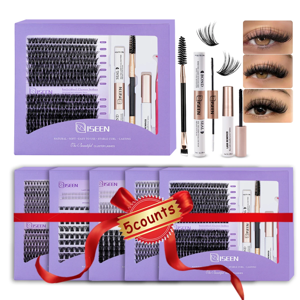 Kit de clusters de cílios, estilos mistos, kit de clusters de cílios c curvado, faça você mesmo, cluster natural, cílios, ligação e vedação