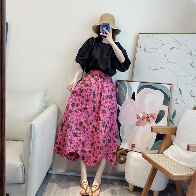 Loose Casual Wave Cut Elegant Skirt Women High Waisted Summer Long Skirt New 2026 Simple Stylish Ladies Office Skirts Vestidos