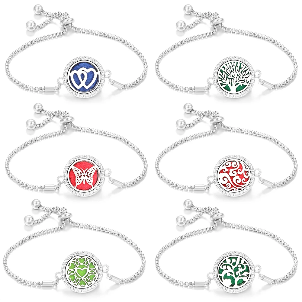 Charm Women Aromatherapy Adjustable Chain Bracelet Spiral Open Rhinestone Perfume Lockets Bangle Essential Oil Diffuser Jewelry